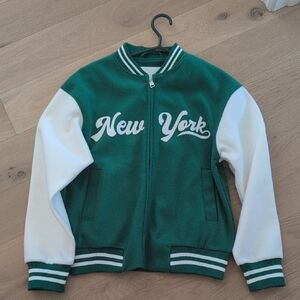 Green and White "New York" Kids Varsity Jacket